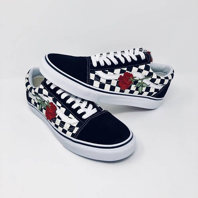 Damier Old Skool Rose rouge Broderie Vans Custom Baskets brodé | eBay
